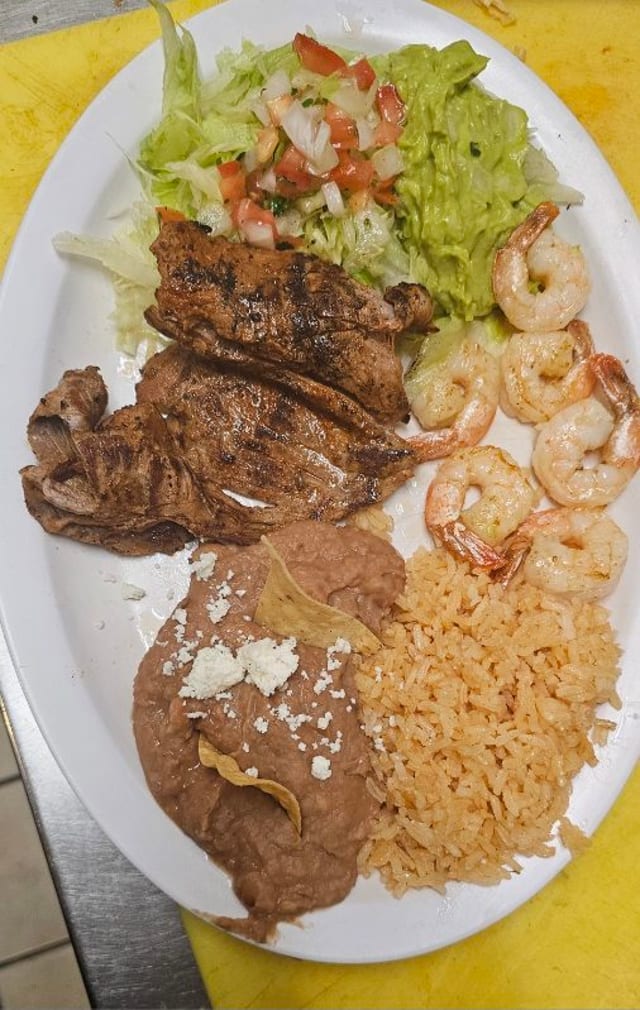 Surf & Turf Plate (Carne Asada & Shrimp).