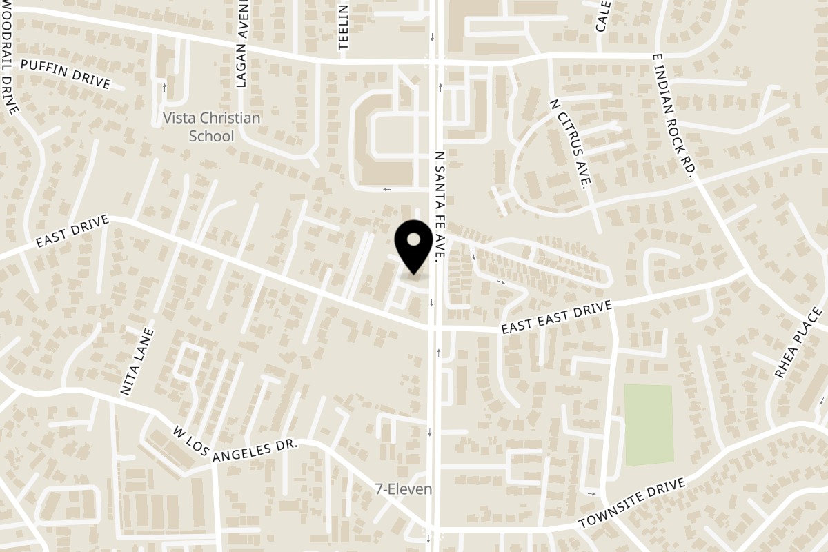 Map showing the location of Pozolería Doña Elena on 1120 N Santa Fe Ave Ste I in Vista